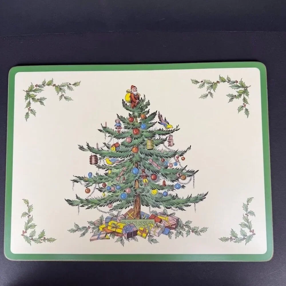 Set of 4 Spode Christmas Tree Cork & Acrylic Finish 16x12 Placemats Made England